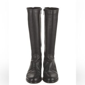 Aquatalia Leather Grosgrain Trim Riding Boots
